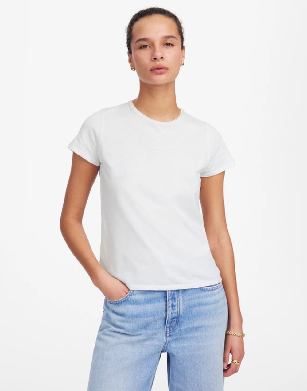 Madewell Essential Slim Tee WMNS S White Lightweight Cotton Stretch Short Sleeve